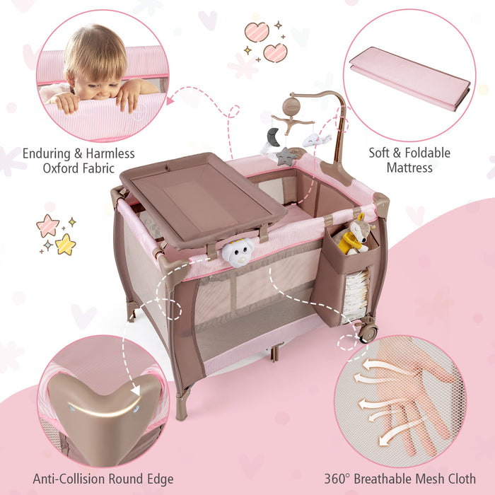 3 in 1 Baby Activity Center Foldable Pack and Play with Diaper Changing Table-