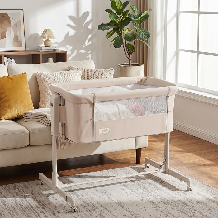 3-in-1 Baby Crib Height-Adjustable Bedside Crib with Castors-