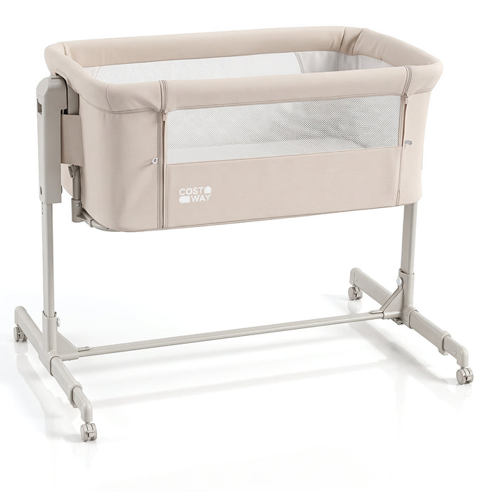 3-in-1 Baby Crib Height-Adjustable Bedside Crib with Castors-