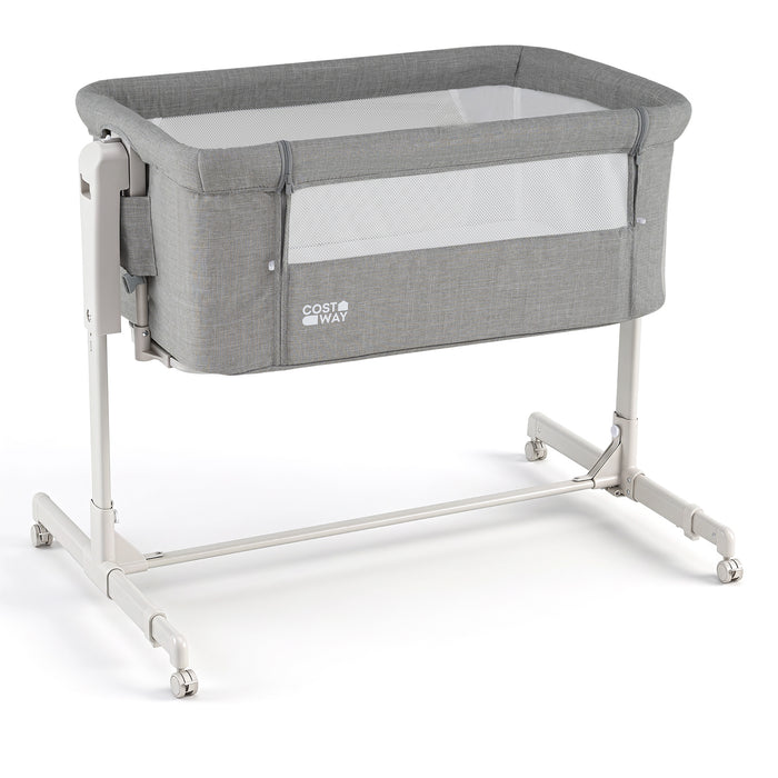 3-in-1 Baby Crib Height-Adjustable Bedside Crib with Castors-