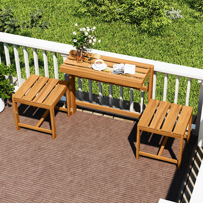 3-in-1 Convertible Bench with 2 Built-in Chairs for Patio