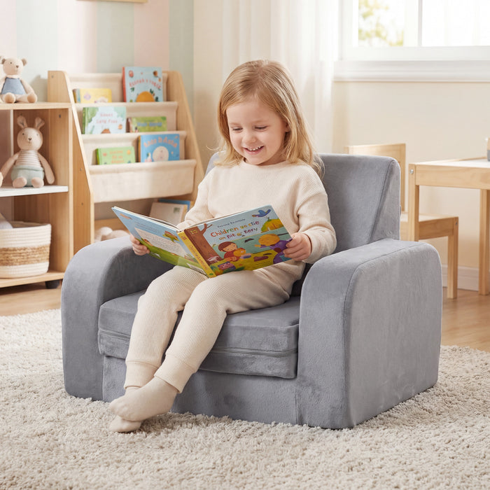 3-in-1 Convertible Kids Sofa Bed with Ultra-soft Crystal Velvet-