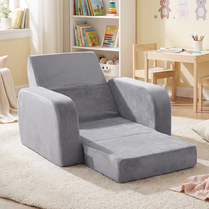 3-in-1 Convertible Kids Sofa Bed with Ultra-soft Crystal Velvet-