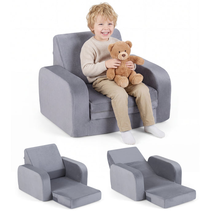 3-in-1 Convertible Kids Sofa Bed with Ultra-soft Crystal Velvet-