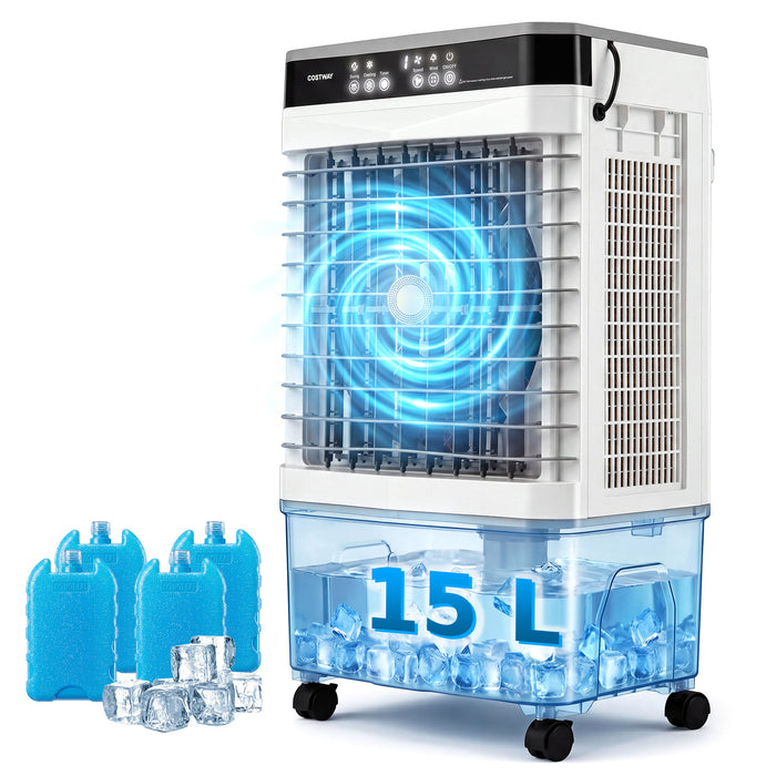 3-in-1 Evaporative Air Cooler with 15L Water Tank and 3 Speeds-