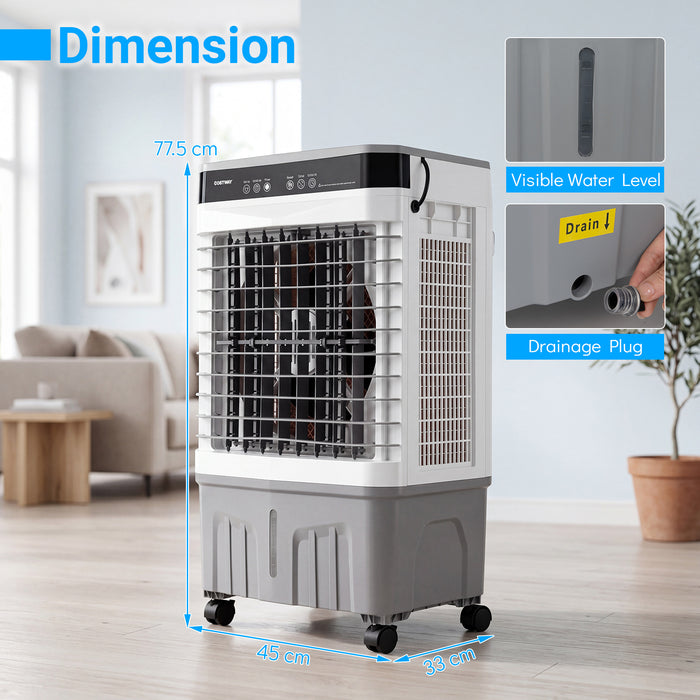 3-in-1 Evaporative Air Cooler with 15L Water Tank and 3 Speeds-