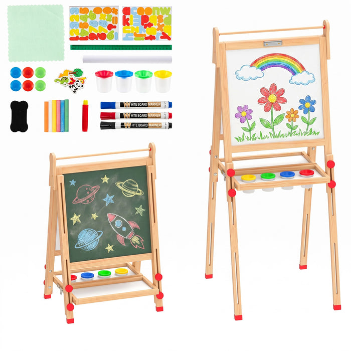 3 in 1 Foldable Wooden Art Easel with Whiteboard Chalkboard and Paper Roll-