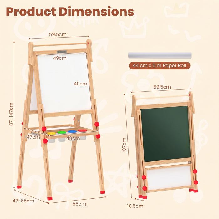 3 in 1 Foldable Wooden Art Easel with Whiteboard Chalkboard and Paper Roll-