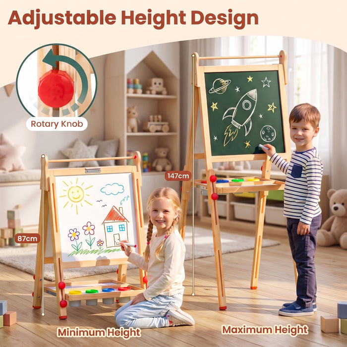 3 in 1 Foldable Wooden Art Easel with Whiteboard Chalkboard and Paper Roll-