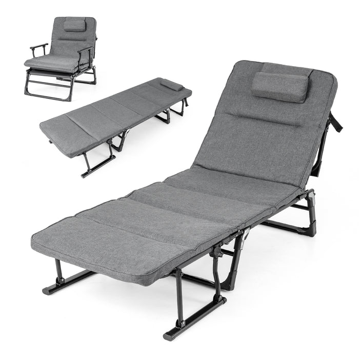 3-in-1 Folding Camping Cot with Removable Mattress and Flip-up Pillow-