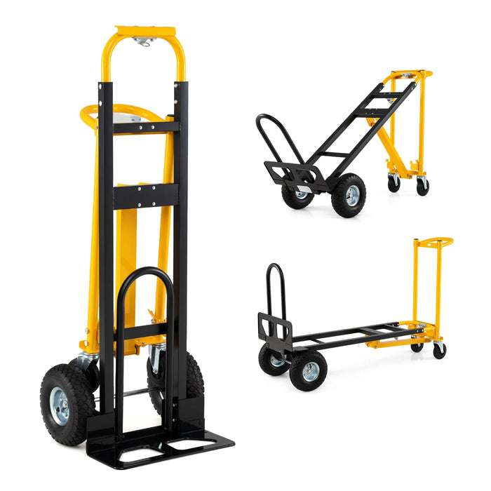 3-in-1 Folding Hand Truck Heavy-Duty Convertible Platform Cart with Rubber Wheels and Ergonomic Handle-