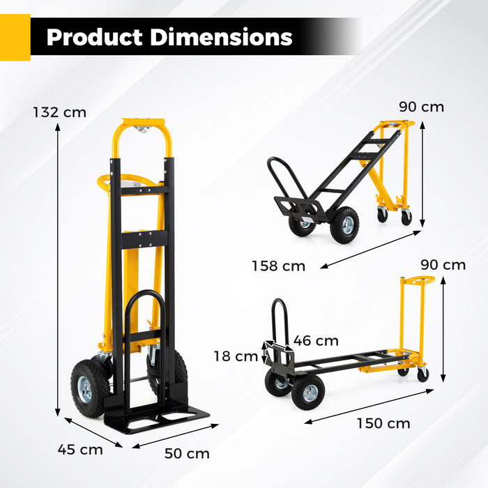 3-in-1 Folding Hand Truck Heavy-Duty Convertible Platform Cart with Rubber Wheels and Ergonomic Handle-