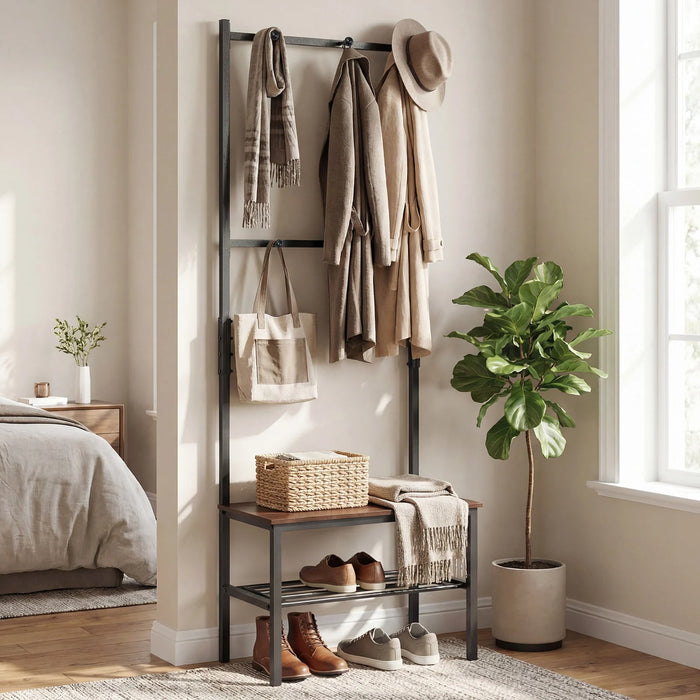 3-in-1 Freestanding Entryway Bench with Hooks and Shoe Storage for Entrance and Mudroom