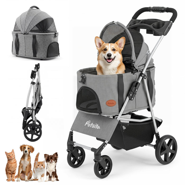 3-in-1 Pet Stroller for Small Medium Dogs with Detachable Carrier Cup Holder and Storage Basket-