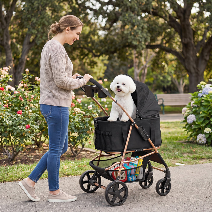 3-in-1 Pet Stroller for Small Medium Dogs with Detachable Carrier Cup Holder and Storage Basket-
