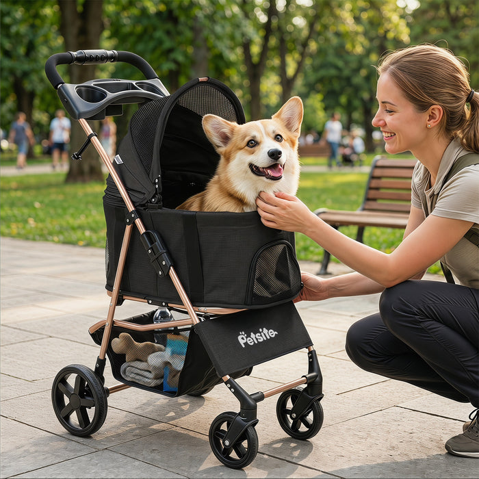 3-in-1 Pet Stroller for Small Medium Dogs with Detachable Carrier Cup Holder and Storage Basket-