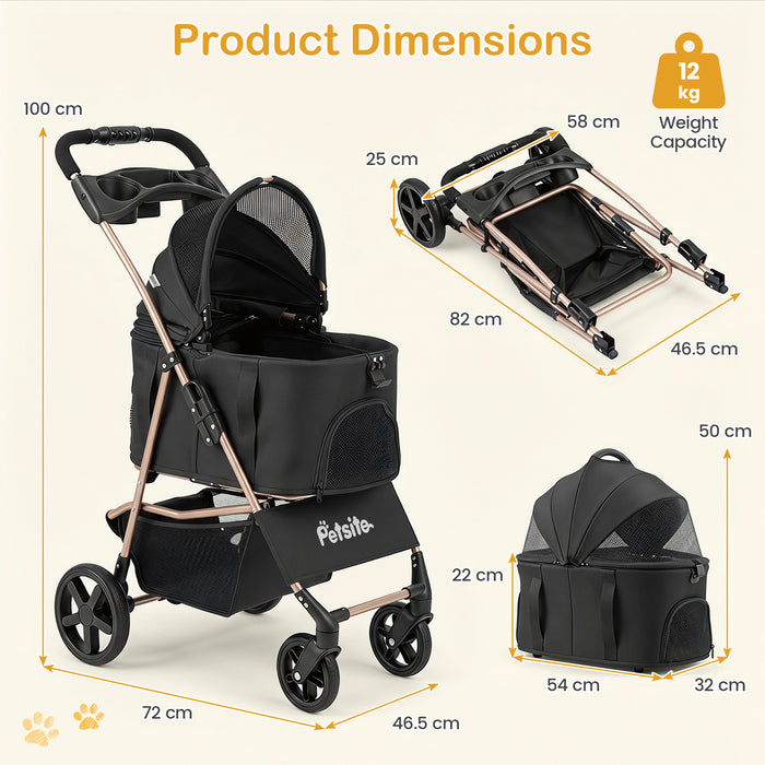3-in-1 Pet Stroller for Small Medium Dogs with Detachable Carrier Cup Holder and Storage Basket-