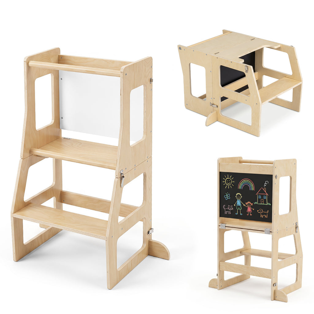 3-in-1 Toddler Standing Tower with Blackboard and Anti-Falling Solid Wood Rod-