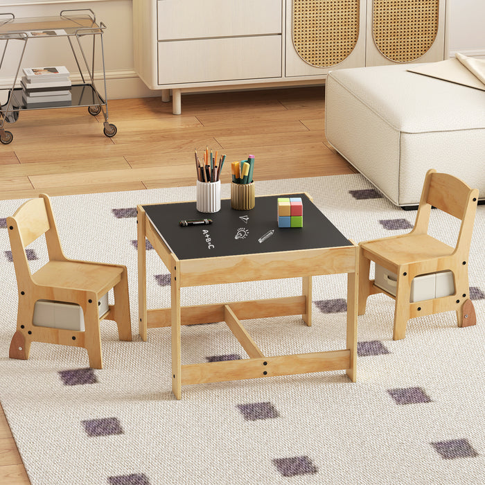 3 in 1 Wooden Kids Table and Chair Set  with Removable Tabletop and Drawers-
