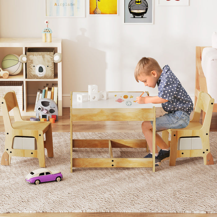 3 in 1 Wooden Kids Table and Chair Set  with Removable Tabletop and Drawers-