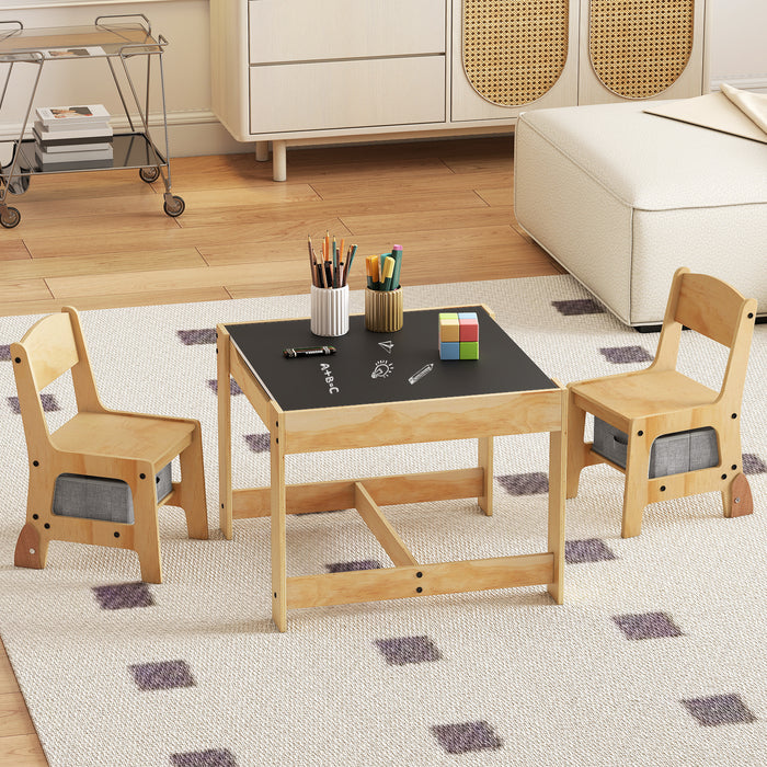 3 in 1 Wooden Kids Table and Chair Set  with Removable Tabletop and Drawers-
