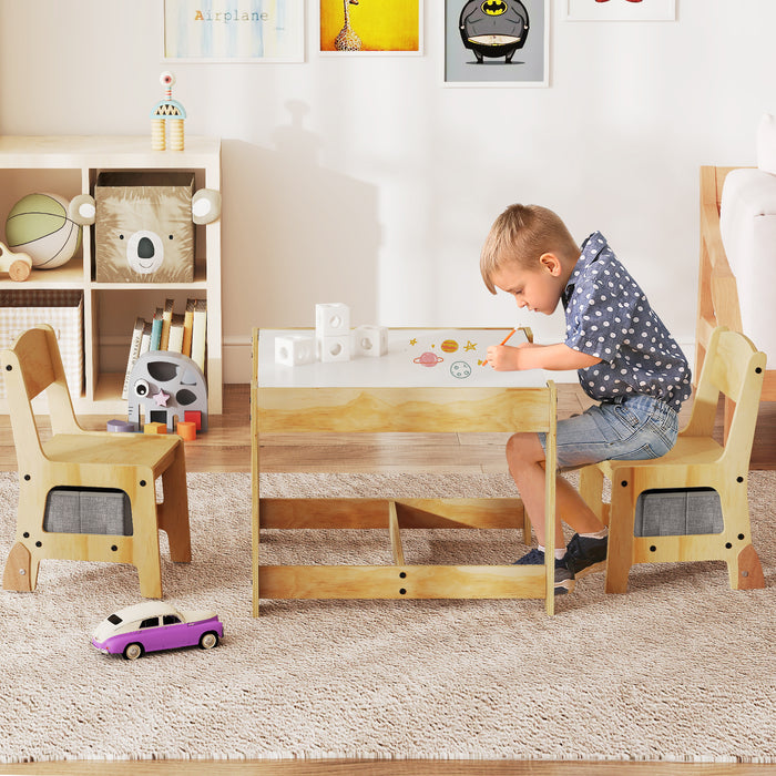 3 in 1 Wooden Kids Table and Chair Set  with Removable Tabletop and Drawers-