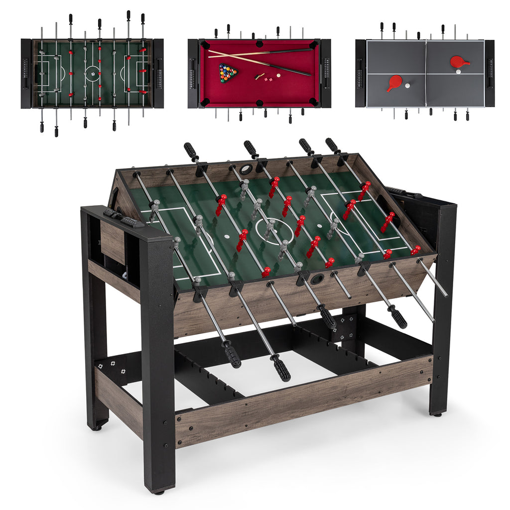 3-in-1 124CM Swivel Game Table with Foosball Pool Billiards Table Tennis-