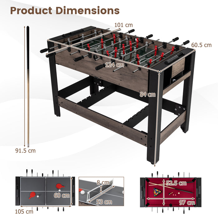 3-in-1 124CM Swivel Game Table with Foosball Pool Billiards Table Tennis-
