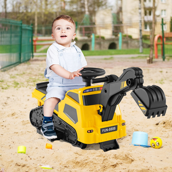 3-in-1 Ride on Tractor Electric Excavator Bulldozer Roller with Adjustable Arms-