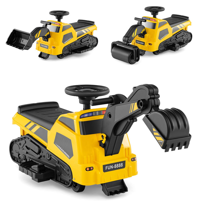 3-in-1 Ride on Tractor Electric Excavator Bulldozer Roller with Adjustable Arms-