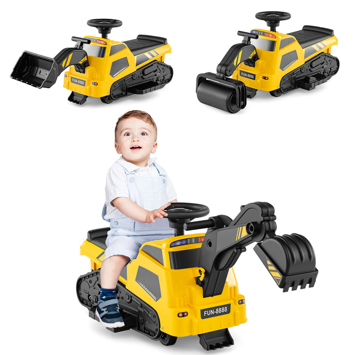 3-in-1 Ride on Tractor Electric Excavator Bulldozer Roller with Adjustable Arms-