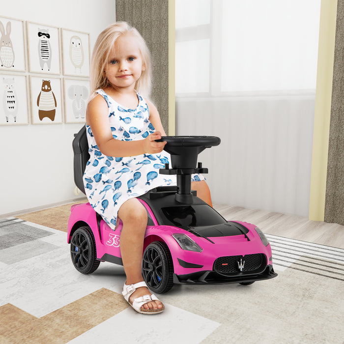 3-in-1 Ride on Push Car with 2 Universal Wheels, Music Steering, Guardrail and Handlebar-