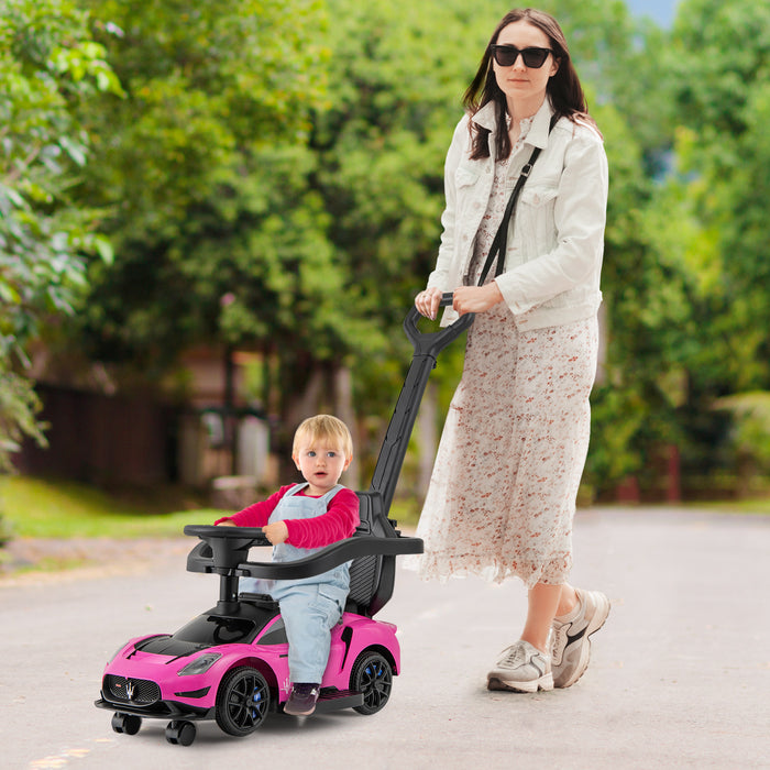 3-in-1 Ride on Push Car with 2 Universal Wheels, Music Steering, Guardrail and Handlebar-