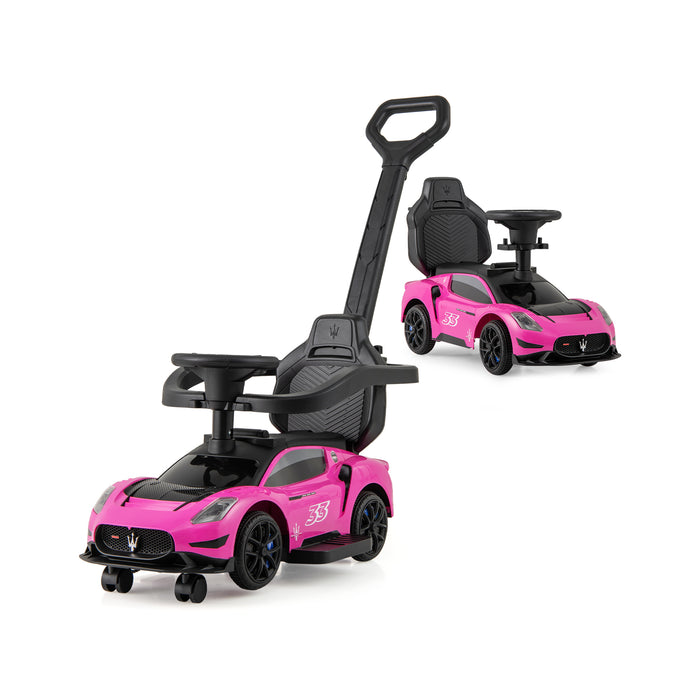 3-in-1 Ride on Push Car with 2 Universal Wheels, Music Steering, Guardrail and Handlebar-