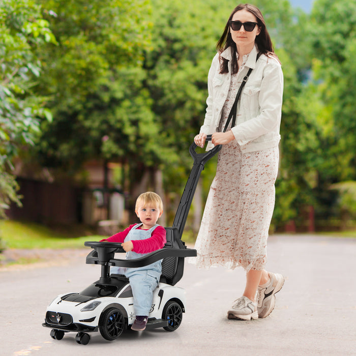 3-in-1 Ride on Push Car with 2 Universal Wheels, Music Steering, Guardrail and Handlebar-