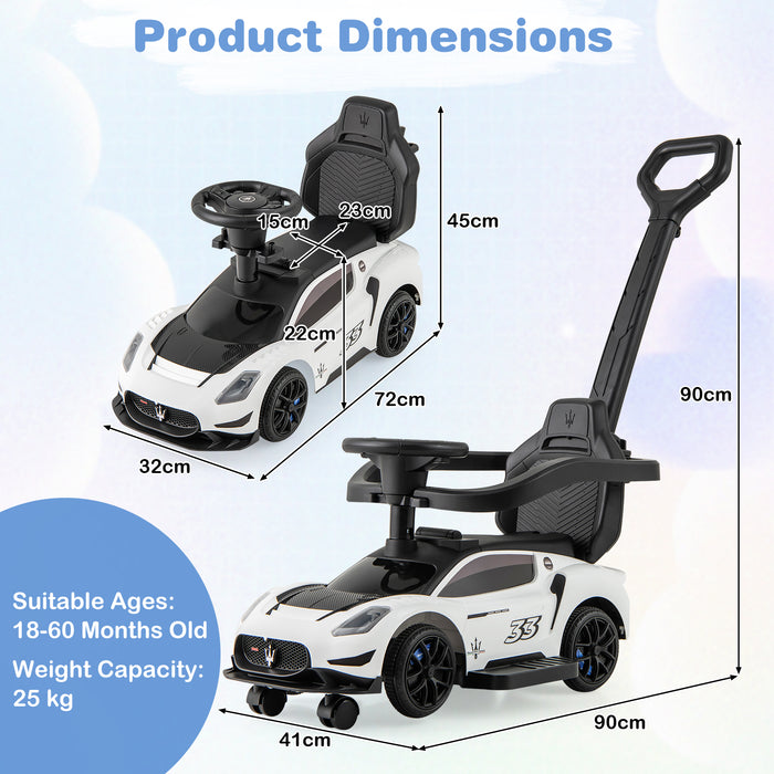 3-in-1 Ride on Push Car with 2 Universal Wheels, Music Steering, Guardrail and Handlebar-