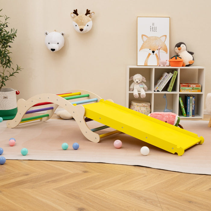 3-In-1 Wooden Climber with Ramp Toddler Climber Arch-