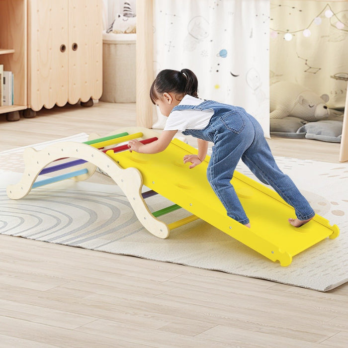 3-In-1 Wooden Climber with Ramp Toddler Climber Arch-