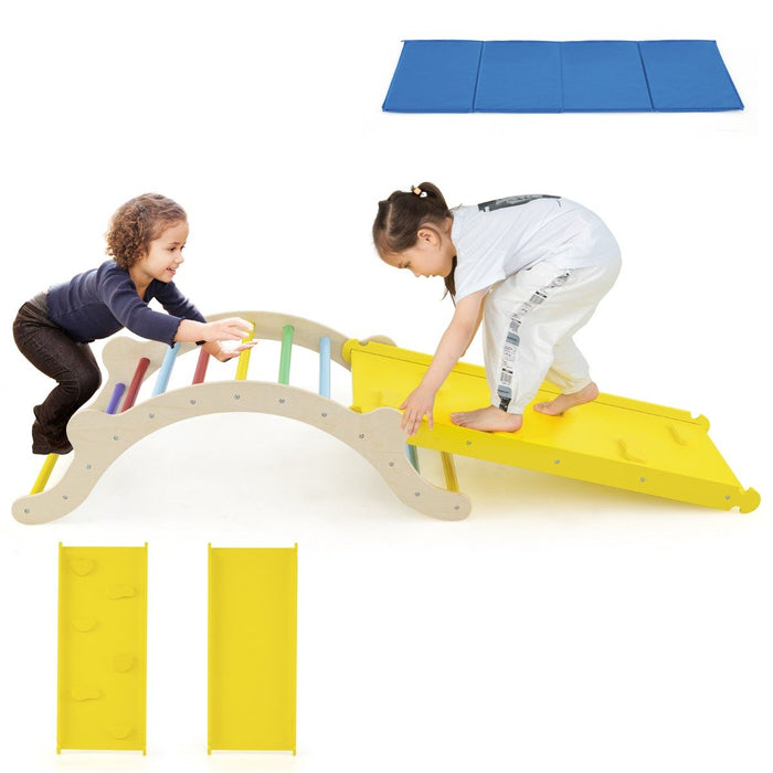 3-In-1 Wooden Climber with Ramp Toddler Climber Arch-