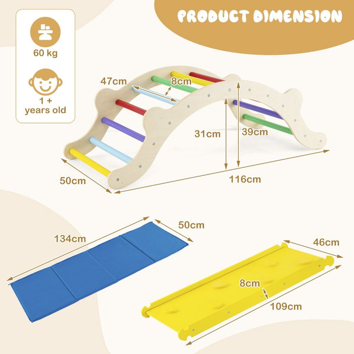 3-In-1 Wooden Climber with Ramp Toddler Climber Arch-