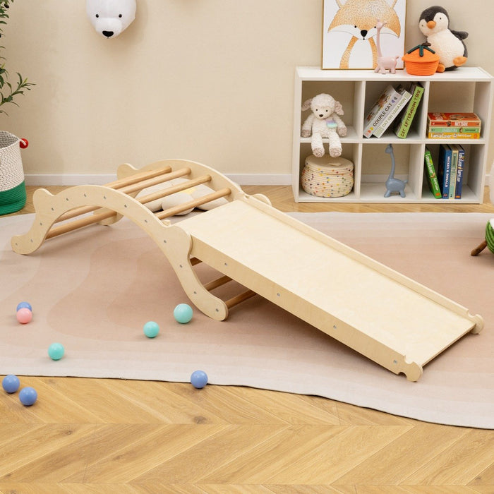 3-In-1 Wooden Climber with Ramp Toddler Climber Arch-