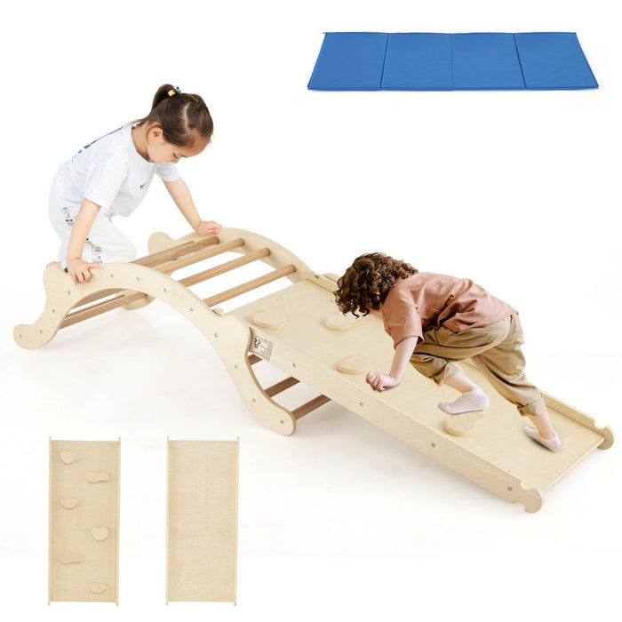 3-In-1 Wooden Climber with Ramp Toddler Climber Arch-