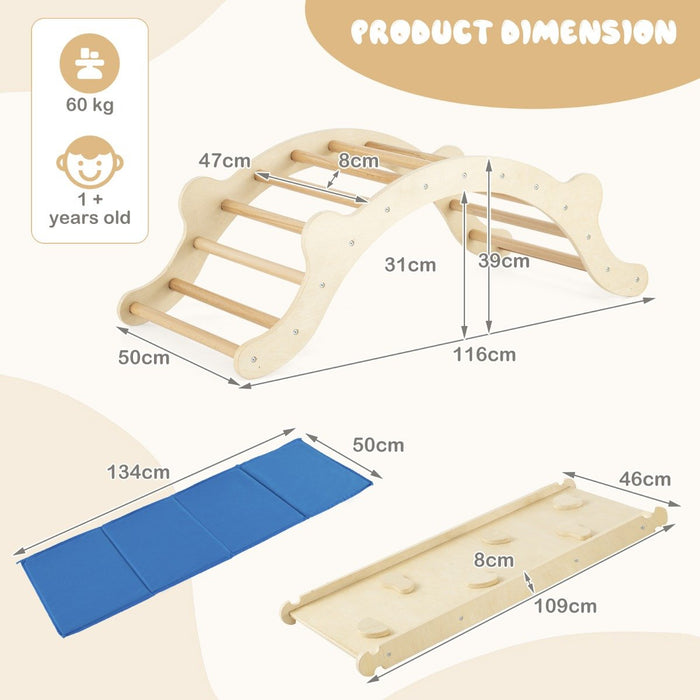 3-In-1 Wooden Climber with Ramp Toddler Climber Arch-