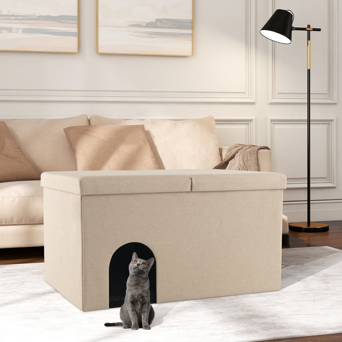 3-in-1 Hidden Cat Washroom Ottoman Shoe Bench - Multi-Functional Furniture with Hidden Litter Box, Comfortable Seating, Storage Organizer - Ideal for Cat Lovers, Space-Saving Solution for Small Homes