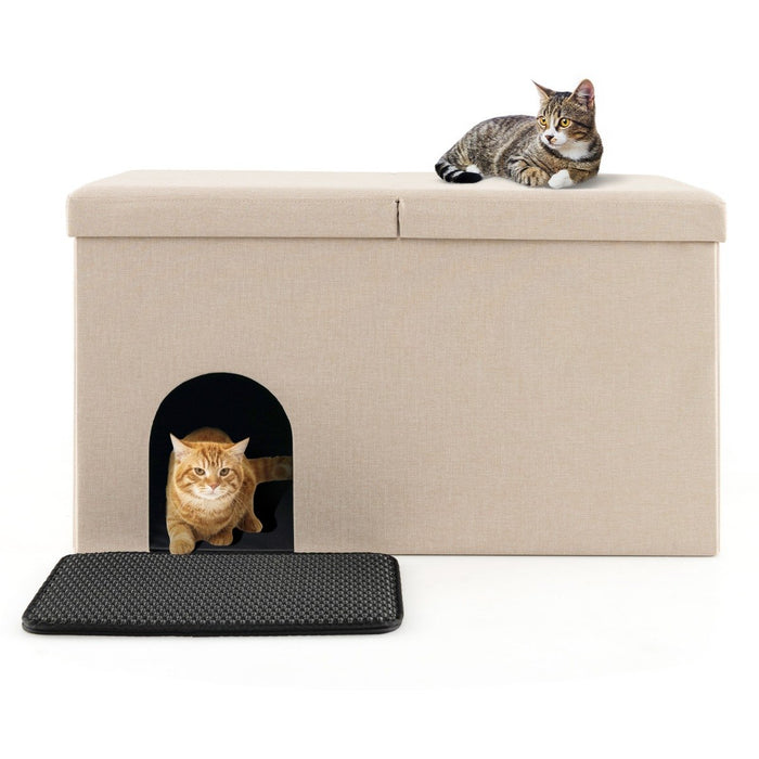 3-in-1 Hidden Cat Washroom Ottoman Shoe Bench - Multi-Functional Furniture with Hidden Litter Box, Comfortable Seating, Storage Organizer - Ideal for Cat Lovers, Space-Saving Solution for Small Homes