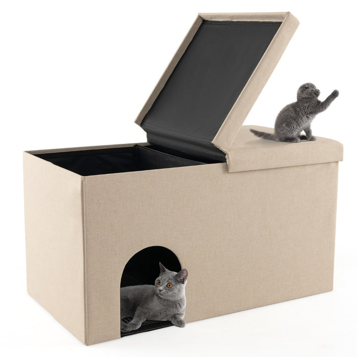 3-in-1 Hidden Cat Washroom Ottoman Shoe Bench - Multi-Functional Furniture with Hidden Litter Box, Comfortable Seating, Storage Organizer - Ideal for Cat Lovers, Space-Saving Solution for Small Homes