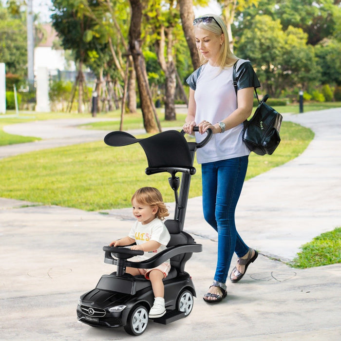 3-in-1 Ride on Push Car with Adjustable Canopy and Steering Push Bar-