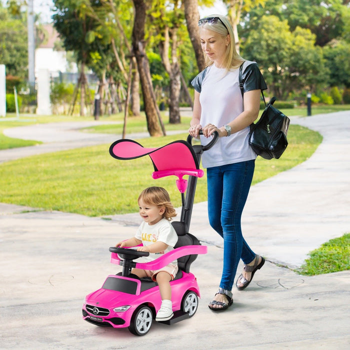 3-in-1 Ride on Push Car with Adjustable Canopy and Steering Push Bar-