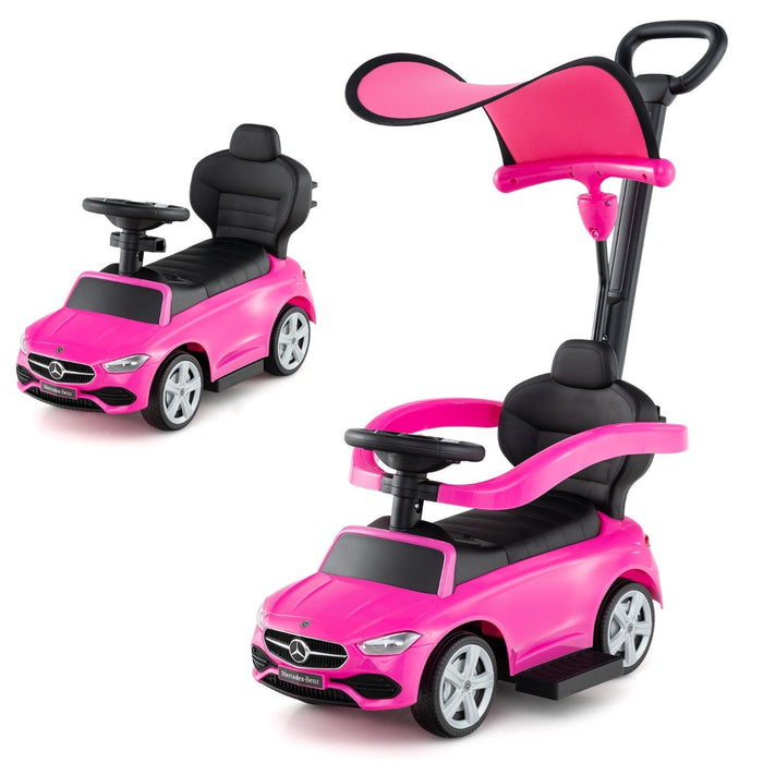 3-in-1 Ride on Push Car with Adjustable Canopy and Steering Push Bar-