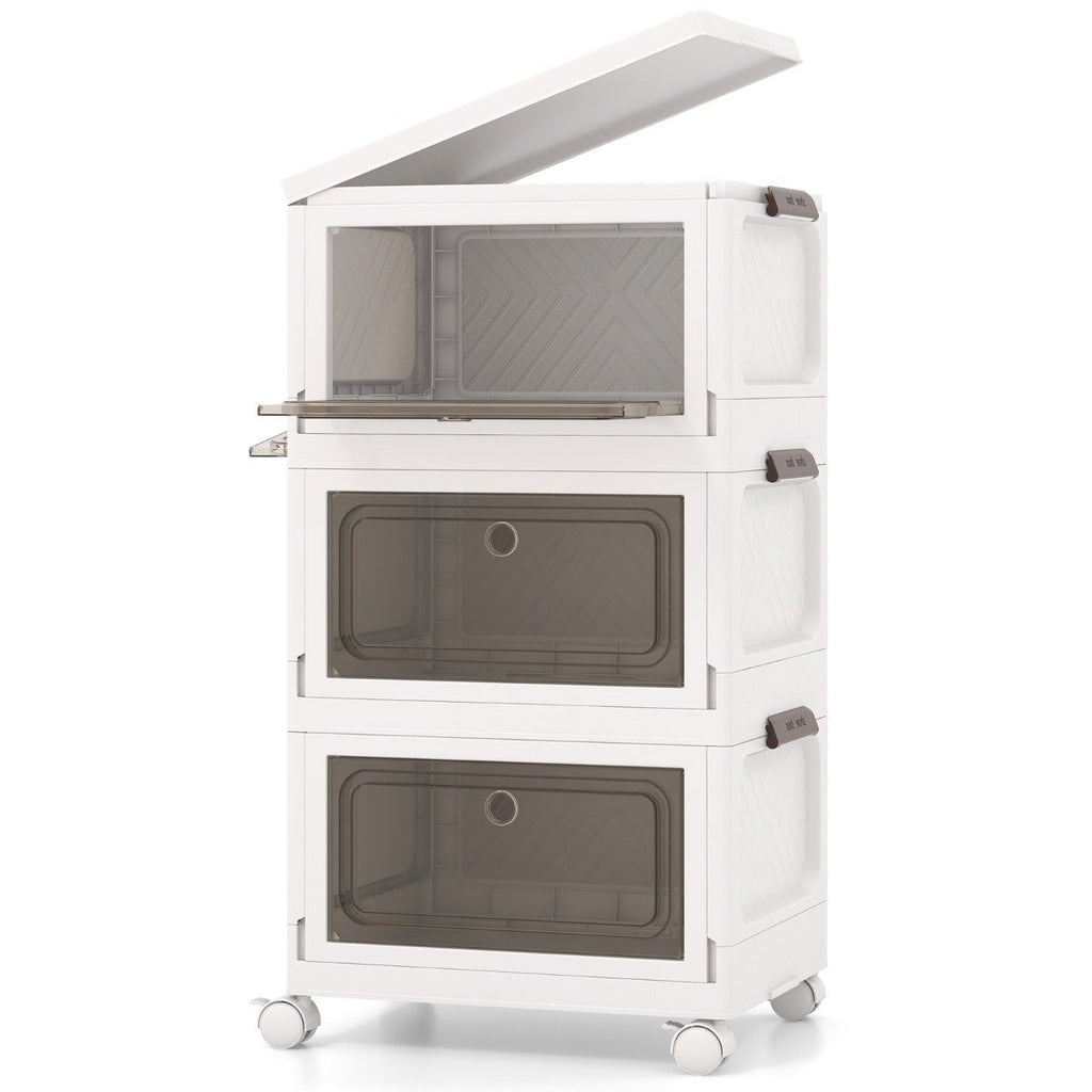 3-Pack Stackable Storage Bins with Lockable Wheels for Dorm Pantry Bedroom-